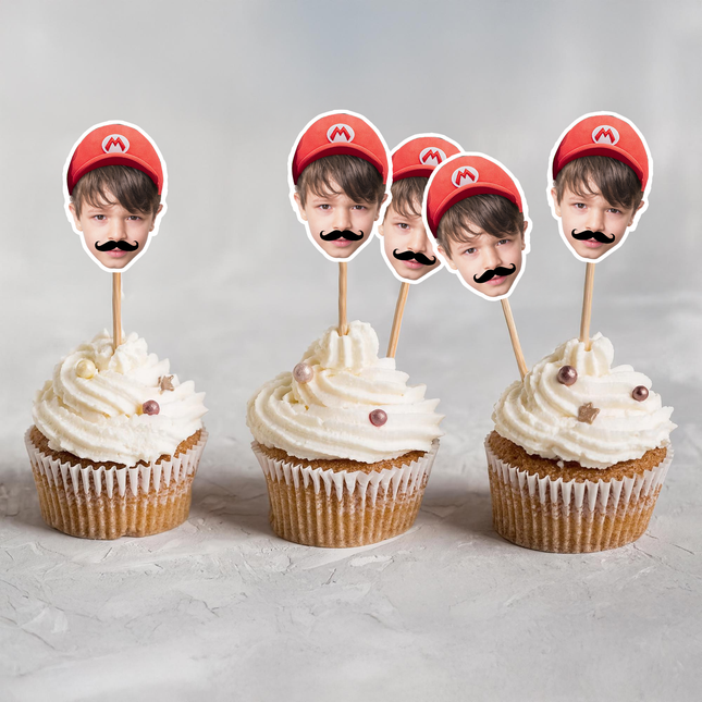 Super Mario Hat Face Personalised Cupcake Toppers 