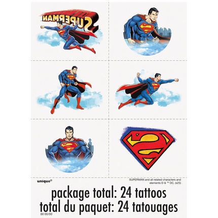 Superman Tattoos – 4 Sheets, 24 Tattoos
