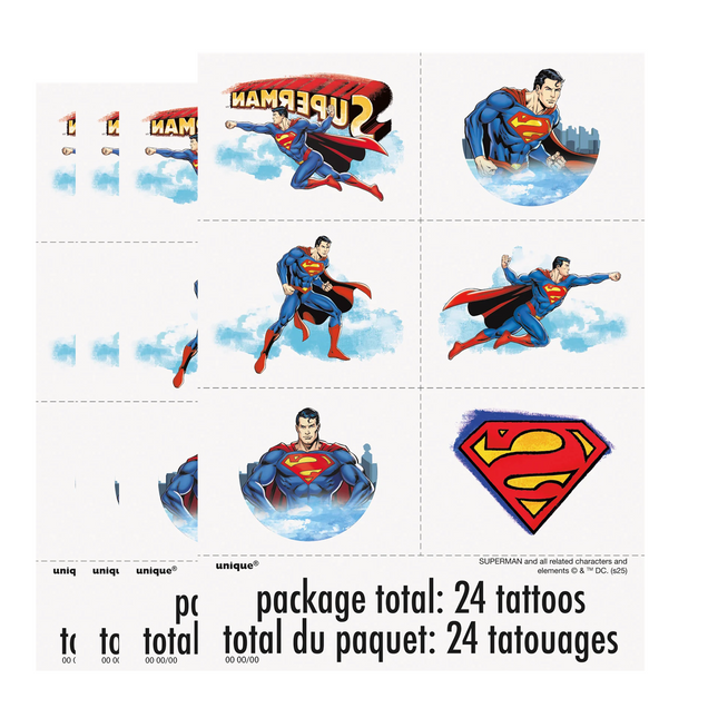 Superman Tattoos – 4 Sheets, 24 Tattoos