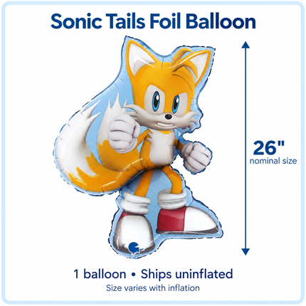 Sonic Tails Foil Balloon 26" – Character Birthday Decoration - size guide