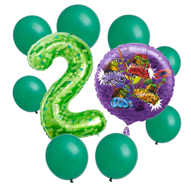 Teenage Mutant Ninja Turtles 2nd birthday set main: number 2 foil, themed foil and 8 matching latex balloons