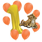 The Lion King 1st birthday set main: number 1 foil, themed foil and 8 matching latex balloons