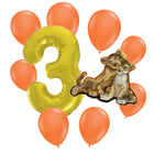 The Lion King 3rd birthday set main: number 3 foil, themed foil and 8 matching latex balloons