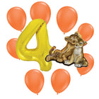 The Lion King 4th birthday set main: number 4 foil, themed foil and 8 matching latex balloons