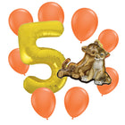 The Lion King 5th birthday set main: number 5 foil, themed foil and 8 matching latex balloons
