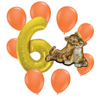 The Lion King 6th birthday set main: number 6 foil, themed foil and 8 matching latex balloons