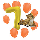 The Lion King 7th birthday set main: number 7 foil, themed foil and 8 matching latex balloons