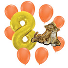 The Lion King 8th birthday set main: number 8 foil, themed foil and 8 matching latex balloons