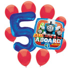 Thomas the Train 5th birthday set main: number 5 foil, themed foil and 8 matching latex balloons