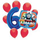 Thomas the Train 6th birthday set main: number 6 foil, themed foil and 8 matching latex balloons