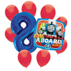 Thomas the Train 8th birthday set main: number 8 foil, themed foil and 8 matching latex balloons