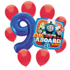 Thomas the Train 9th birthday set main: number 9 foil, themed foil and 8 matching latex balloons