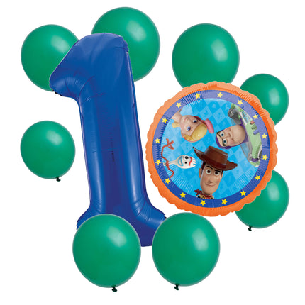 Toy Story 1st birthday set main: number 1 foil, themed foil and 8 matching latex balloons