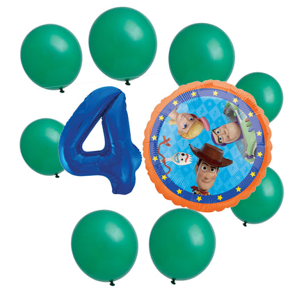 Toy Story 4th birthday set main: number 4 foil, themed foil and 8 matching latex balloons