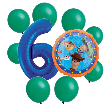 Toy Story 6th birthday set main: number 6 foil, themed foil and 8 matching latex balloons