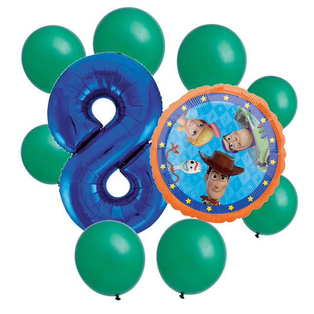 Toy Story 8th birthday set main: number 8 foil, themed foil and 8 matching latex balloons