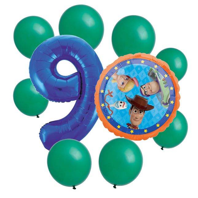 Toy Story 9th birthday set main: number 9 foil, themed foil and 8 matching latex balloons