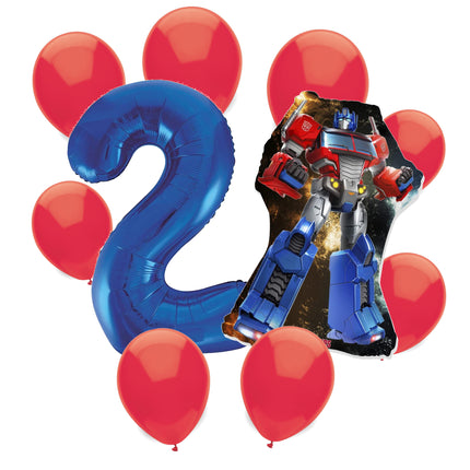 Transformers Optimus Prime 2nd birthday set main: number 2 foil, themed foil and 8 matching latex balloons