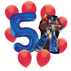 Transformers Optimus Prime 5th birthday set main: number 5 foil, themed foil and 8 matching latex balloons