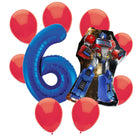 Transformers Optimus Prime 6th birthday set main: number 6 foil, themed foil and 8 matching latex balloons