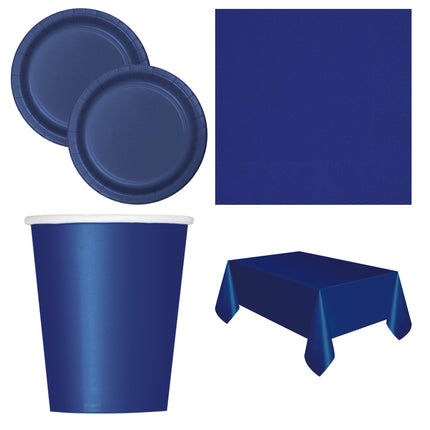 True Navy Blue Solid Coordinated Party Supplies Set for 16 Guests - set overview