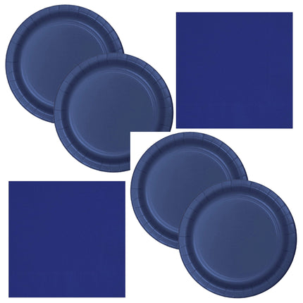True Navy Blue Solid Dinner Plates and Napkins Set for 32 Guests - set overview