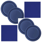 True Navy Blue Solid Dinner Plates and Napkins Set for 32 Guests - set overview