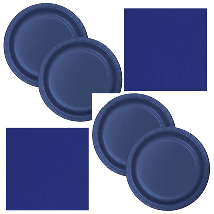 True Navy Blue Solid Dinner Plates and Napkins Set for 16 Guests - set overview