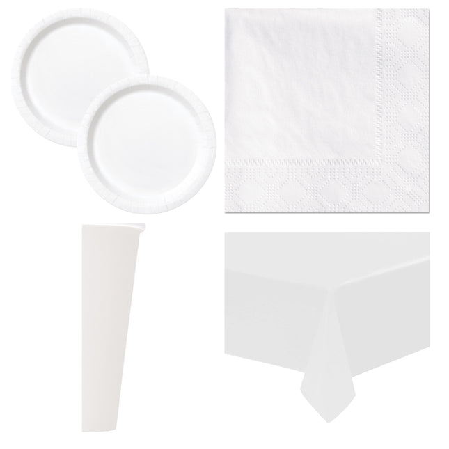 White Solid Coordinated Party Supplies Set for 16 Guests - set overview