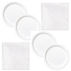 White Solid Dinner Plates and Napkins Set for 32 Guests - set overview