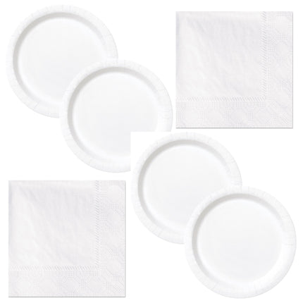 White Solid Dinner Plates and Napkins Set for 16 Guests - set overview