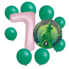 Wicked 7th birthday set main: number 7 foil, themed foil and 8 matching latex balloons