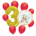 Winnie the Pooh 3rd birthday set main: number 3 foil, themed foil and 8 matching latex balloons