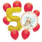 Winnie the Pooh 5th birthday set main: number 5 foil, themed foil and 8 matching latex balloons