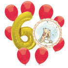 Winnie the Pooh 6th birthday set main: number 6 foil, themed foil and 8 matching latex balloons