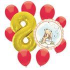 Winnie the Pooh 8th birthday set main: number 8 foil, themed foil and 8 matching latex balloons