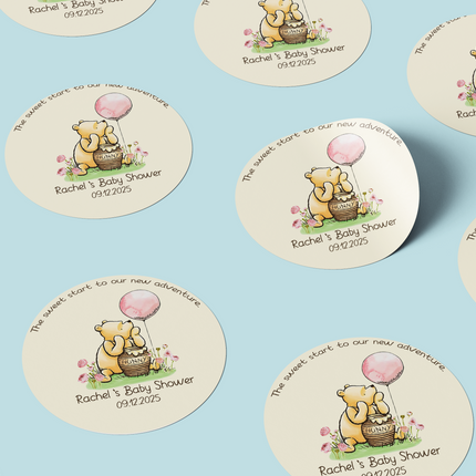 Winnie The Pooh Custom Baby Shower Stickers 2", 12 ct