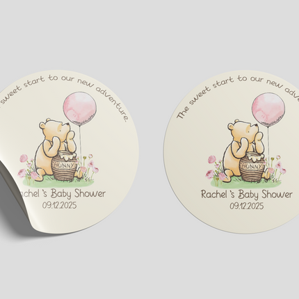 Winnie The Pooh Custom Baby Shower Stickers 2", 12 ct