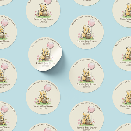 Winnie The Pooh Custom Baby Shower Stickers 2", 12 ct