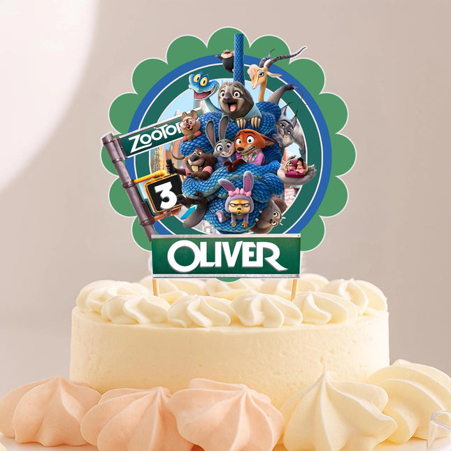 Zootopia 2 Personalized Name and Age Cake Topper, 7 Inch