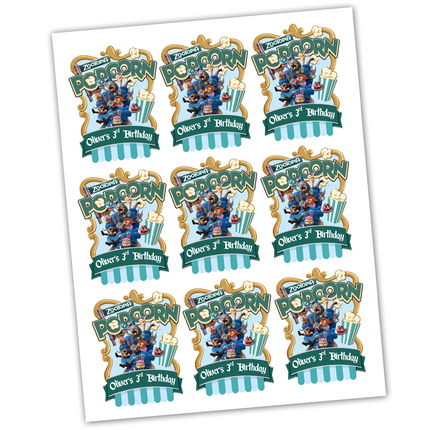 Zootopia Popcorn Custom Name & Age Labels 2.75", 9 ct